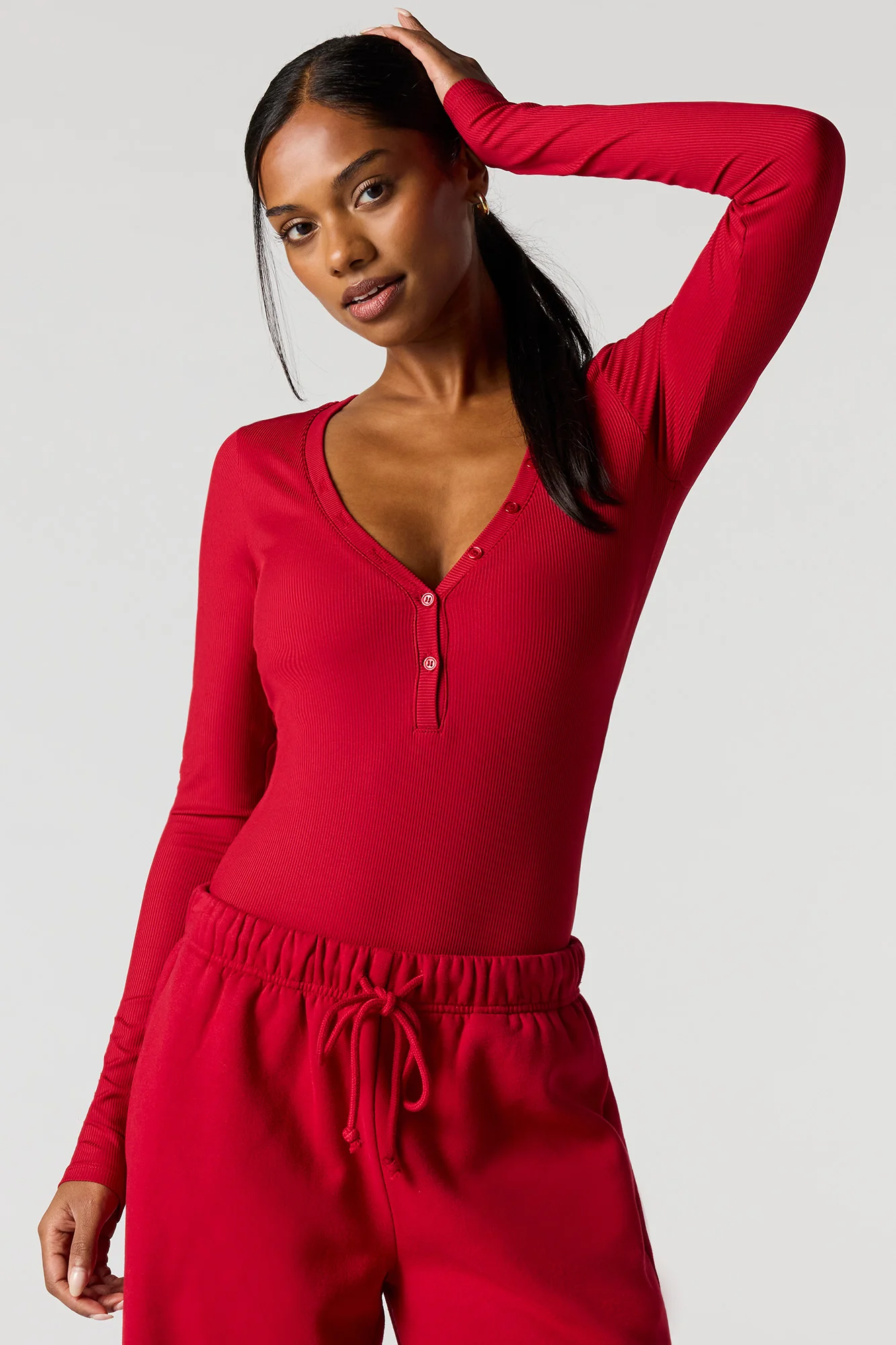 Contour Ribbed Long Sleeve Henley Bodysuit - Image 5
