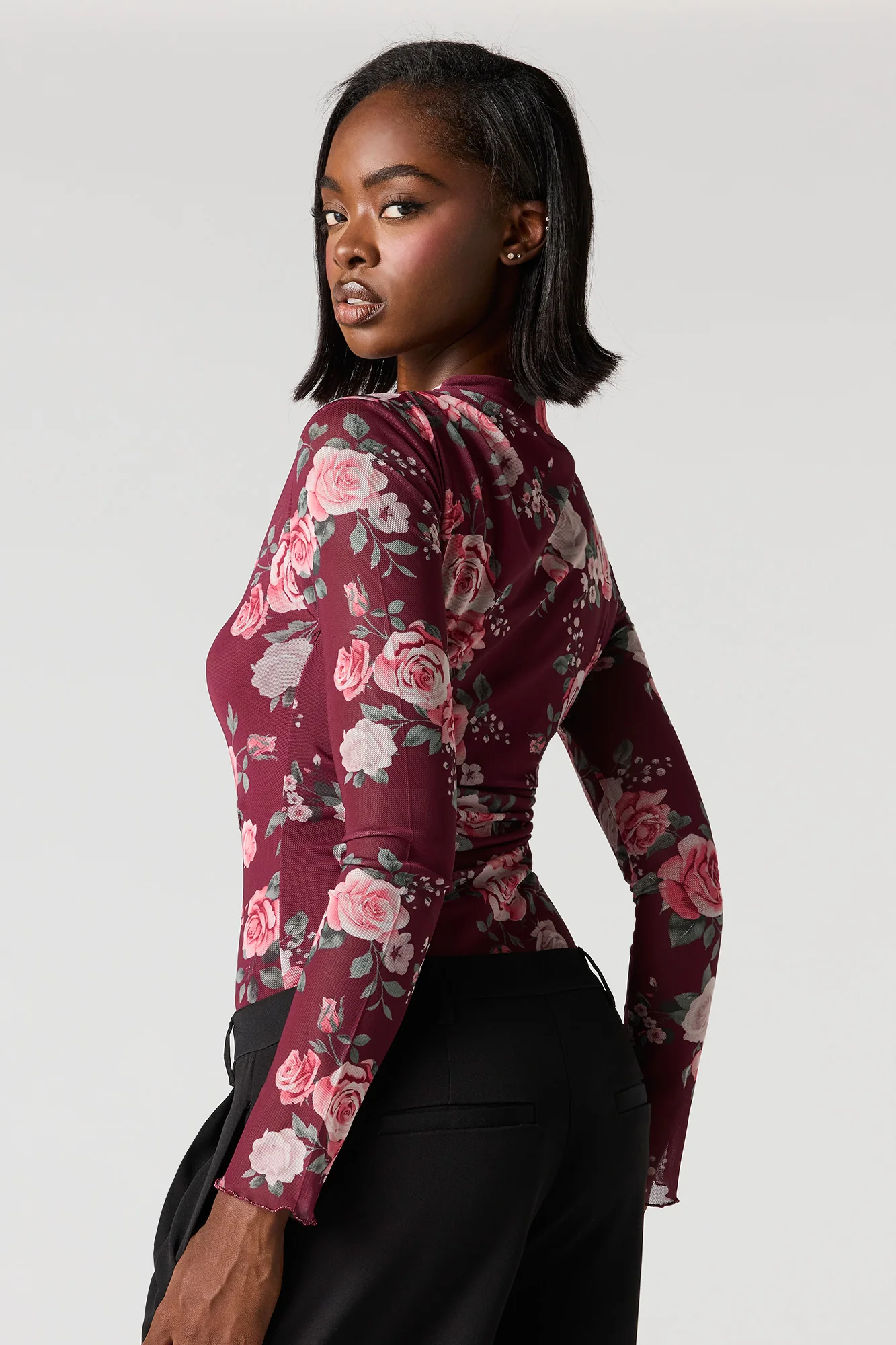 Floral Mesh Long Sleeve Cinched Bodysuit - Image 10
