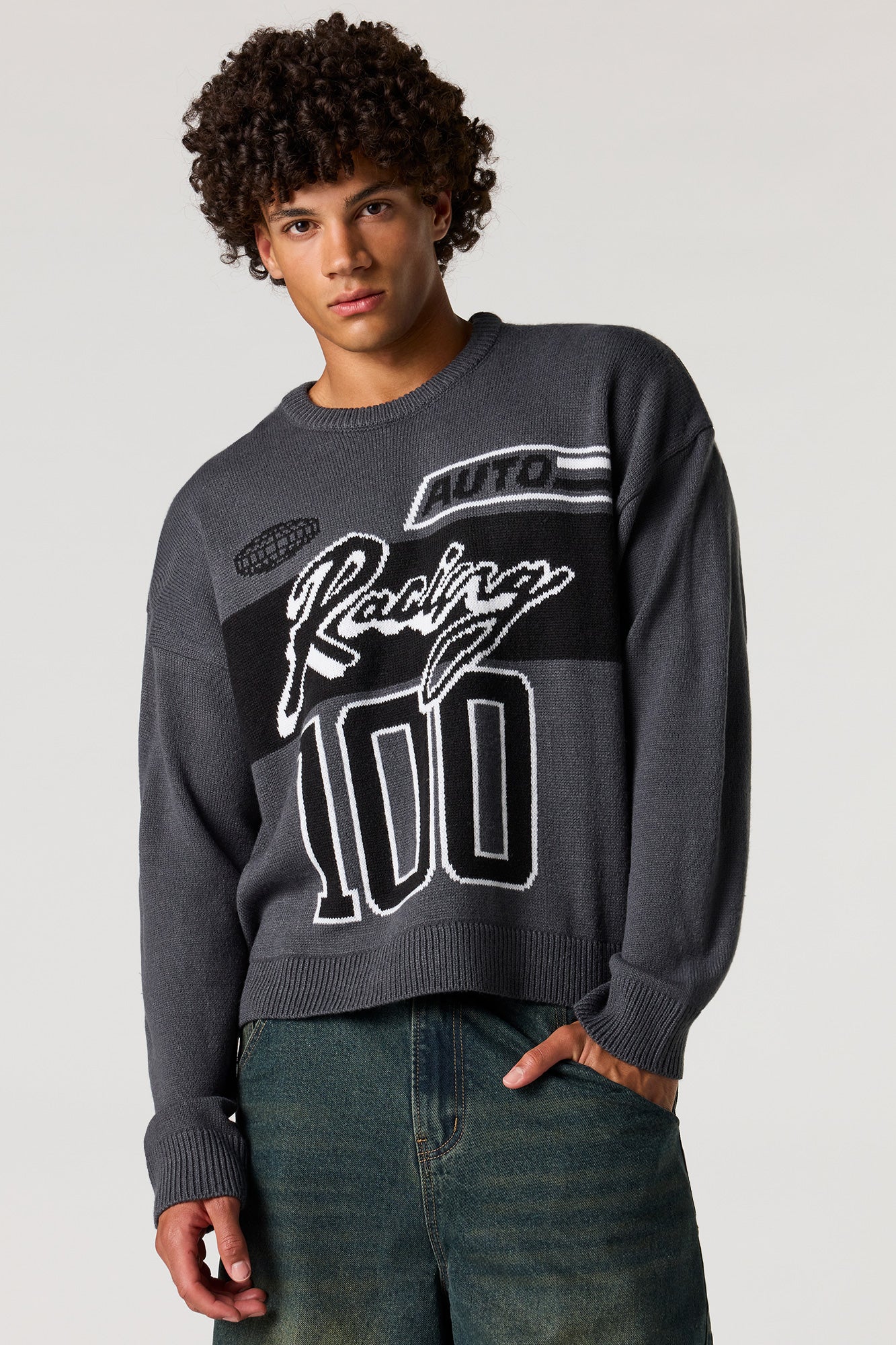 Racing Jacquard Knit Boxy Sweater - Image 4