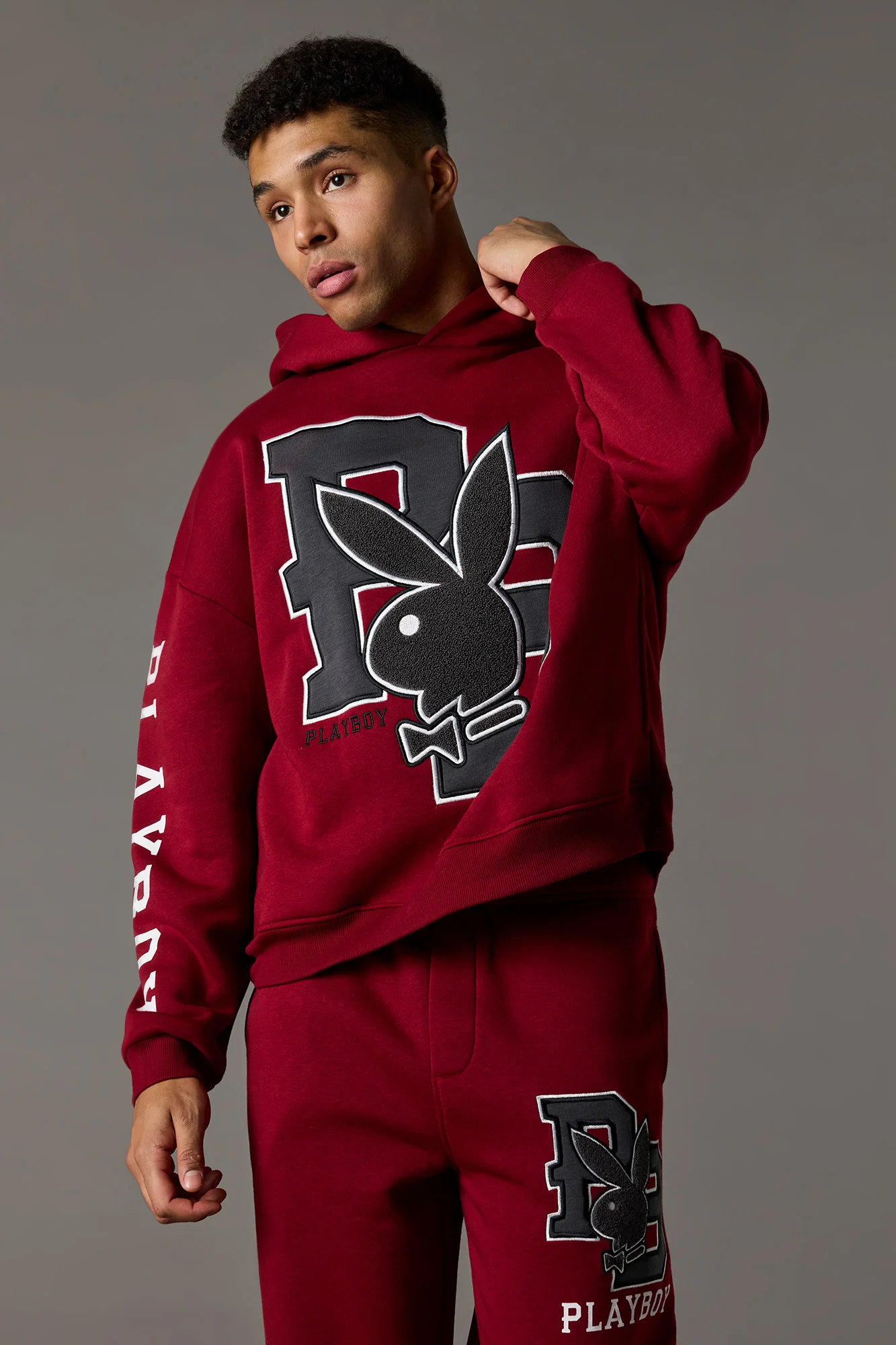 Chenille Embroidered Playboy Fleece Boxy Hoodie - Image 9