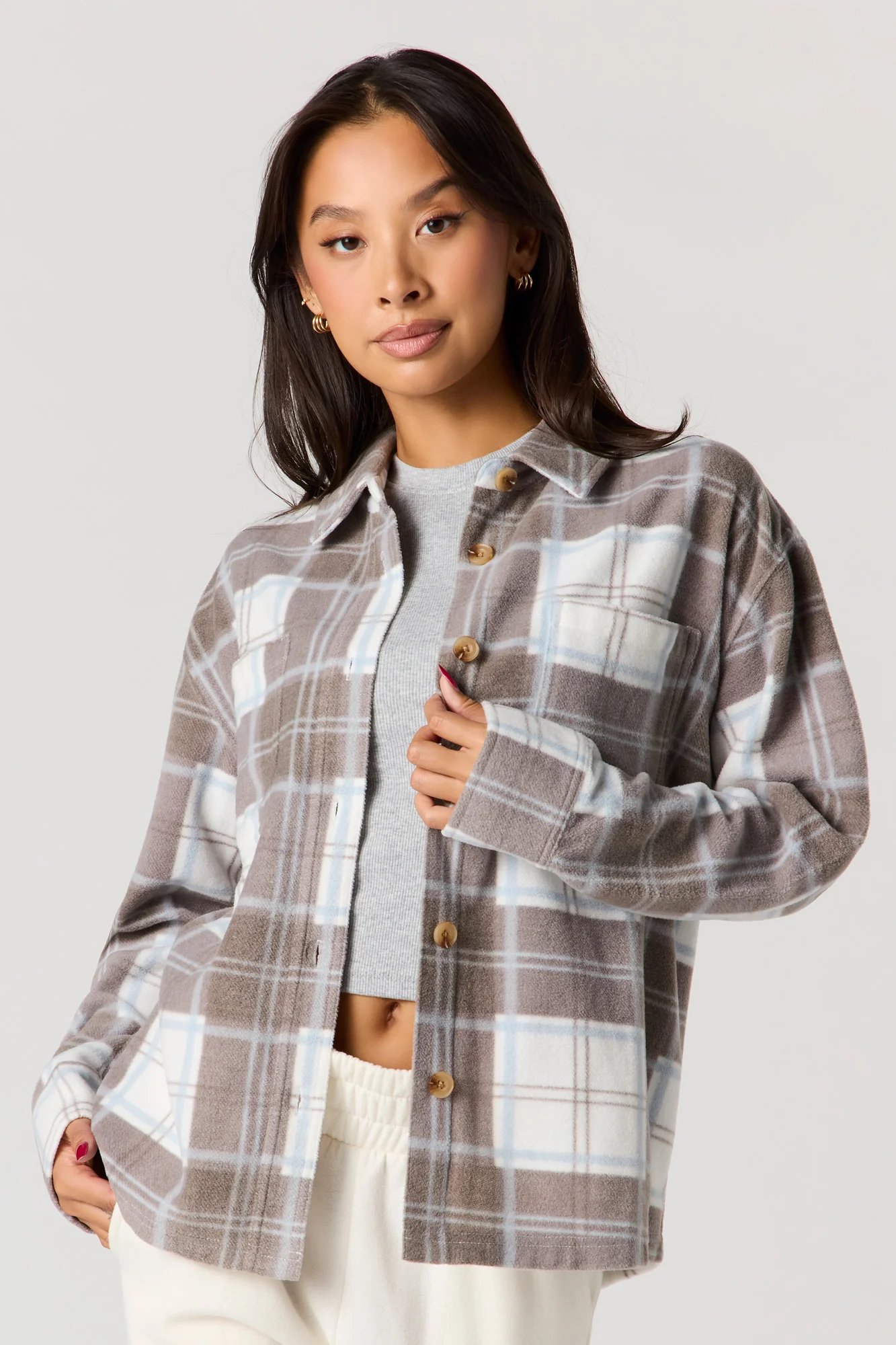 Plaid Sherpa Button-Up Shacket - Image 4