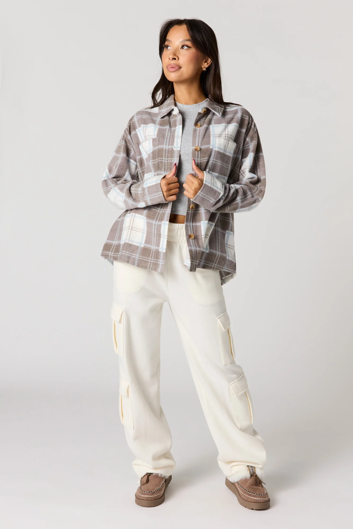 Plaid Sherpa Button-Up Shacket - Image 6