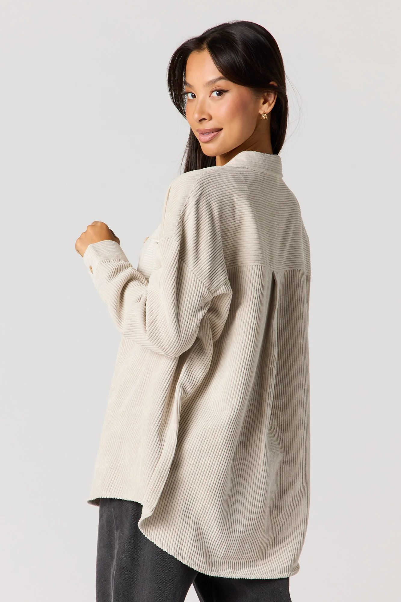 Corduroy Button-Up Collared Top - Image 12