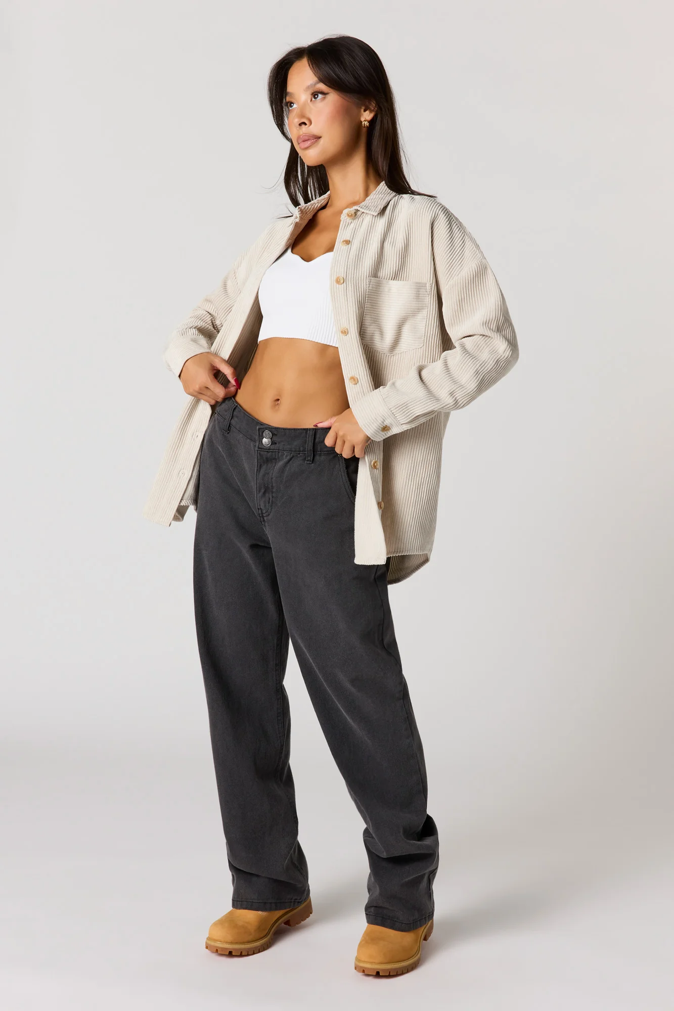 Corduroy Button-Up Collared Top - Image 13