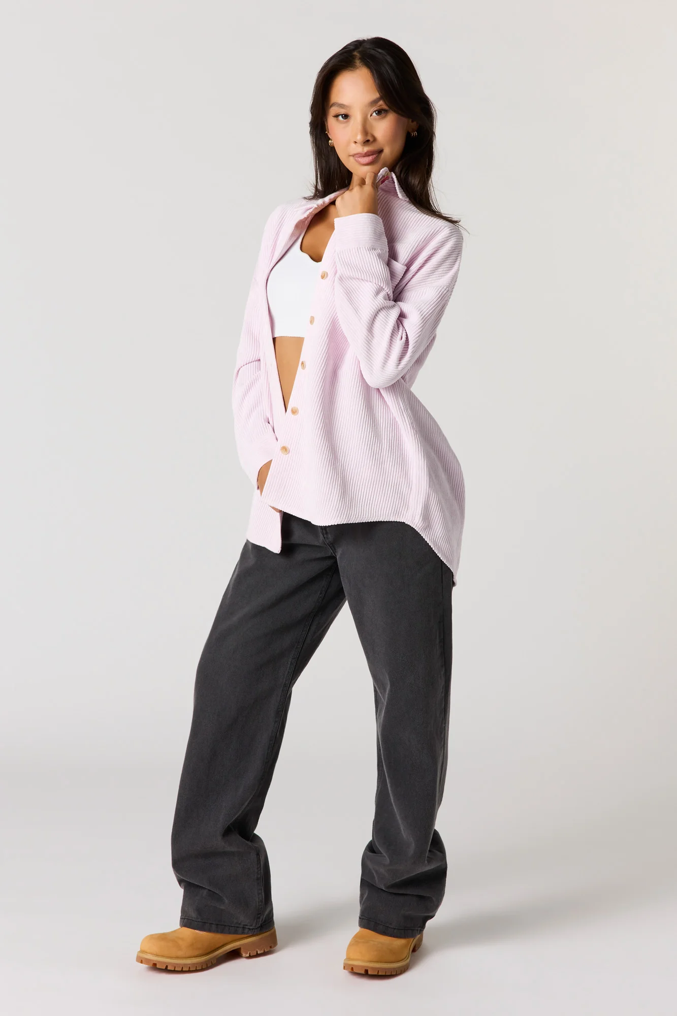 Corduroy Button-Up Collared Top - Image 16