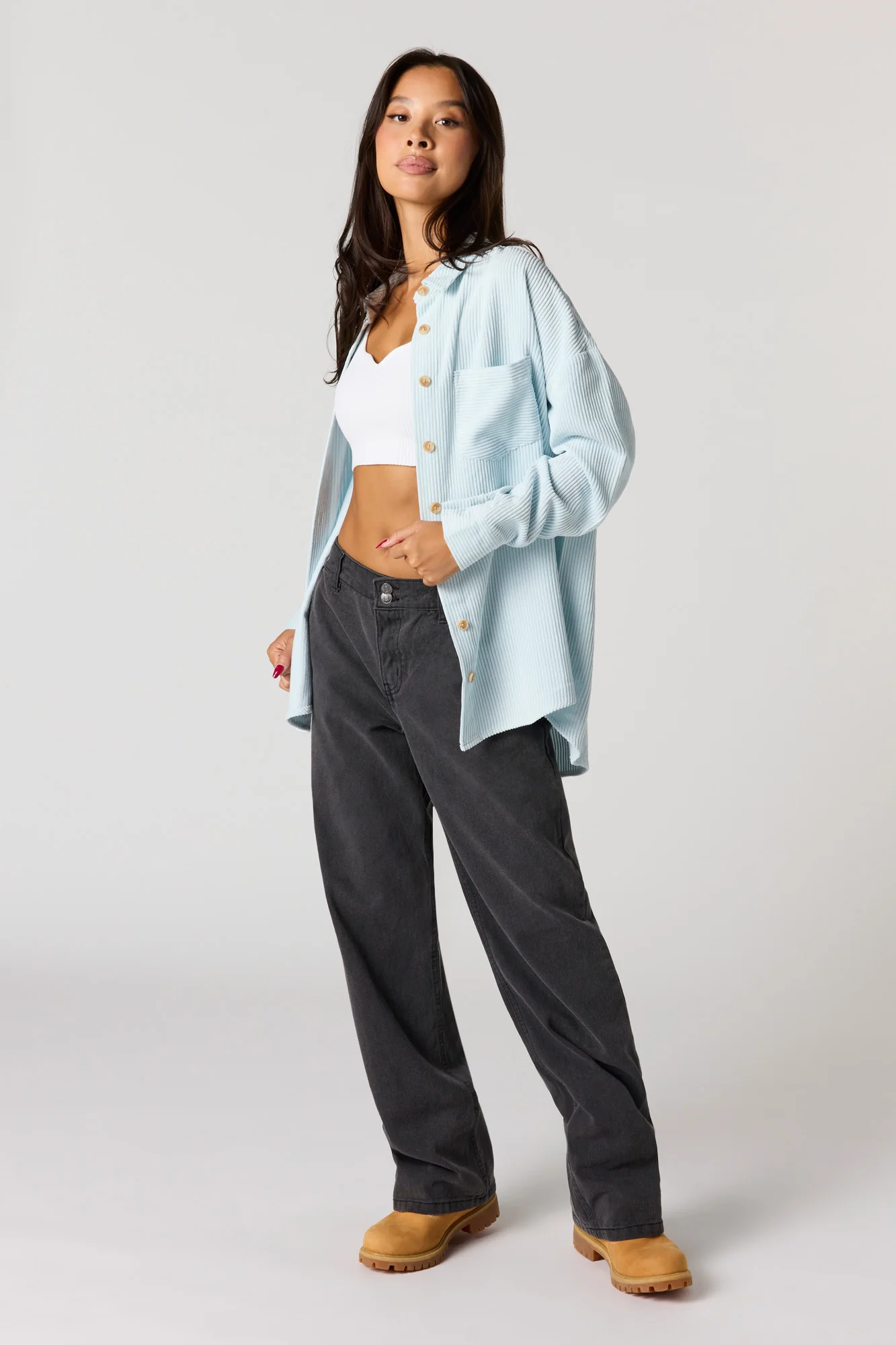 Corduroy Button-Up Collared Top - Image 3