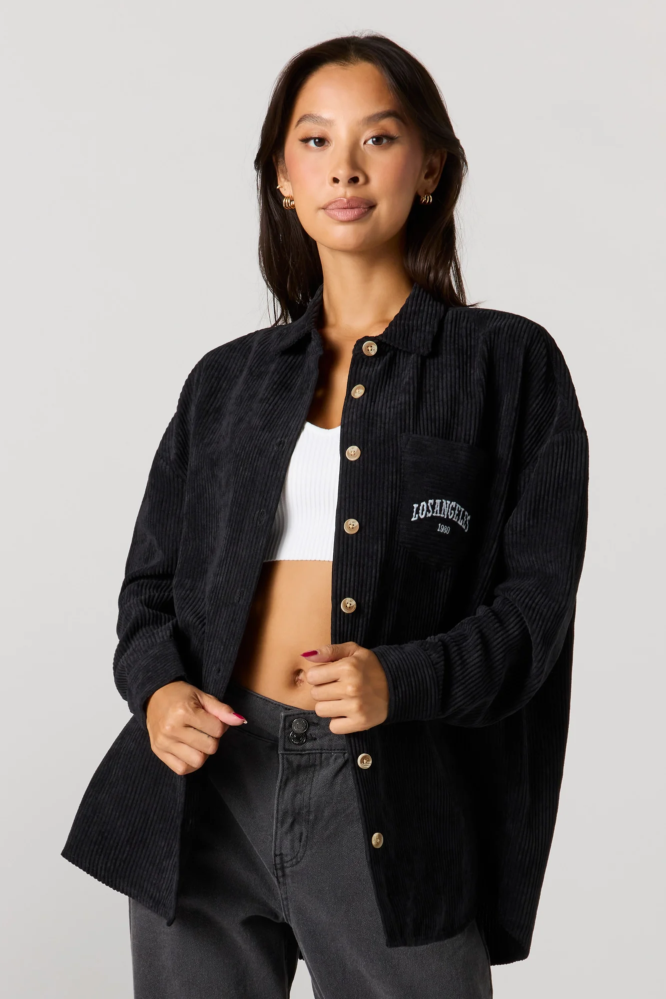Corduroy Button-Up Collared Top - Image 4