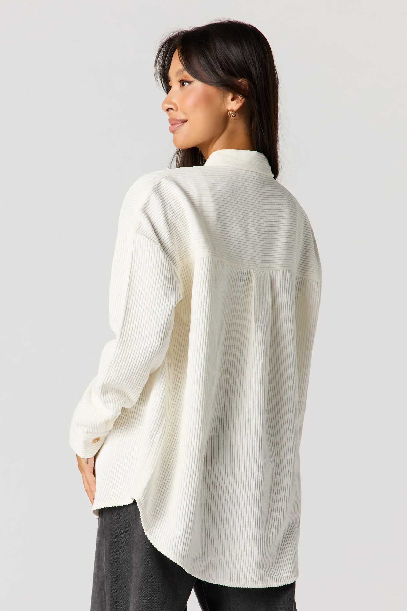 Corduroy Button-Up Collared Top - Image 9
