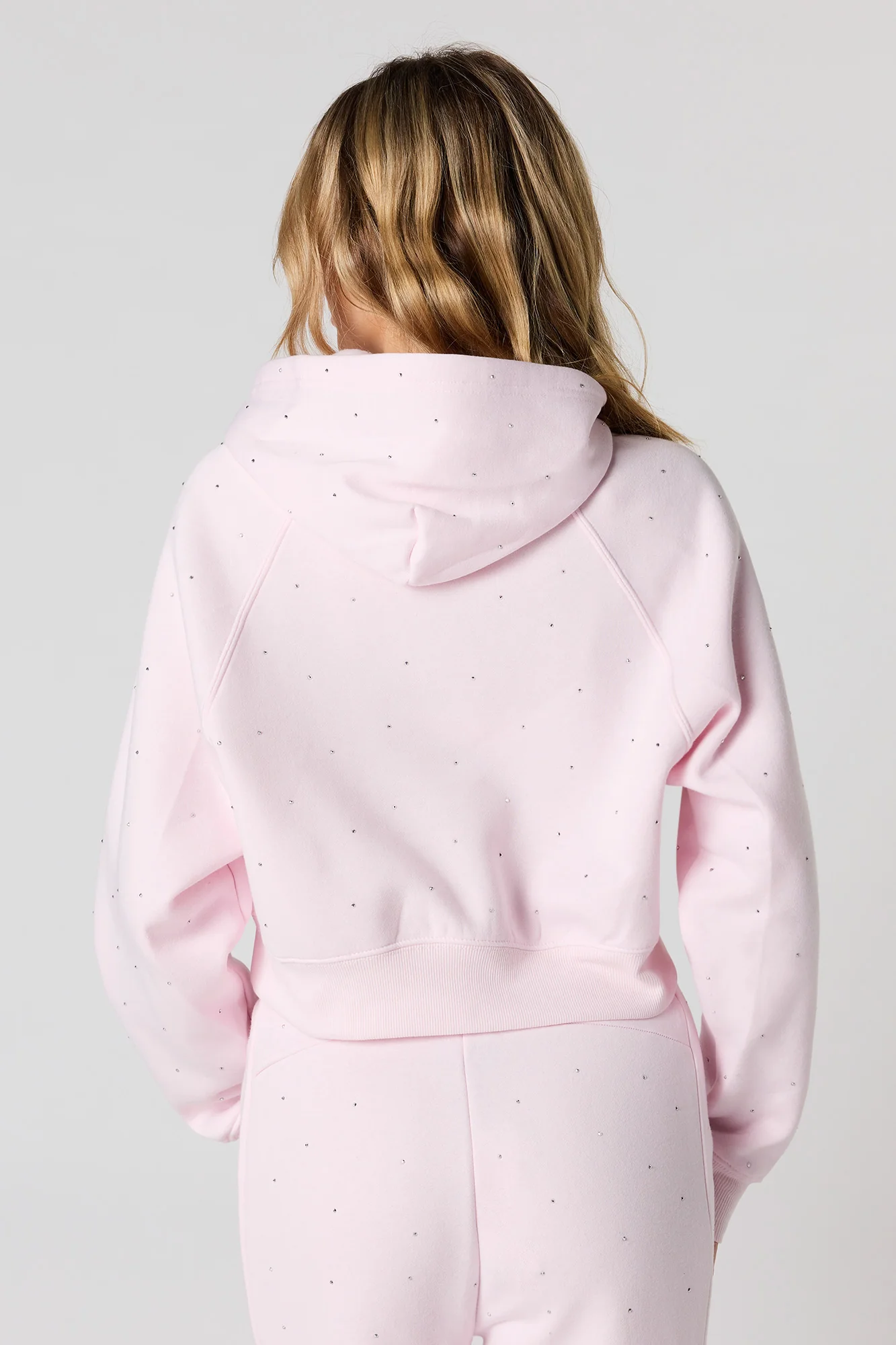 Fleece Rhinestone Cropped Hoodie - Image 5