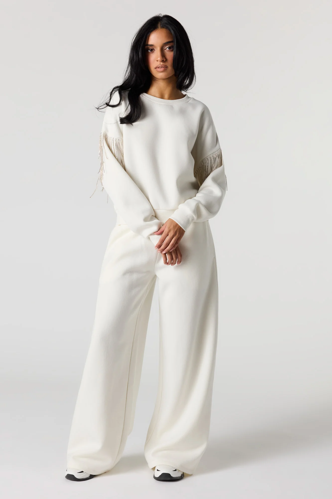Rhinestone Sleeve Fleece Sweatshirt - Image 3