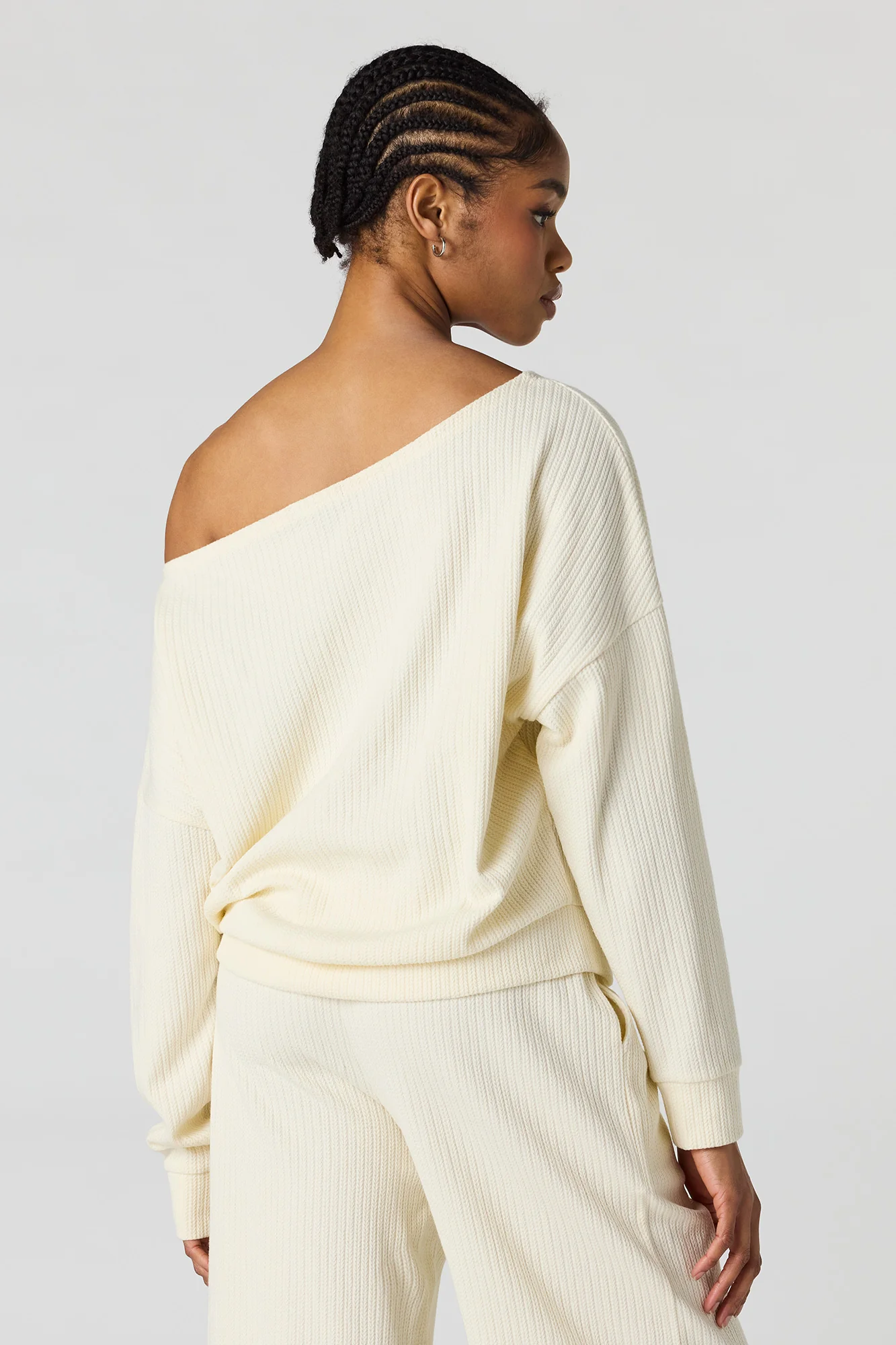 Ribbed Off Shoulder Long Sleeve Top - Image 2