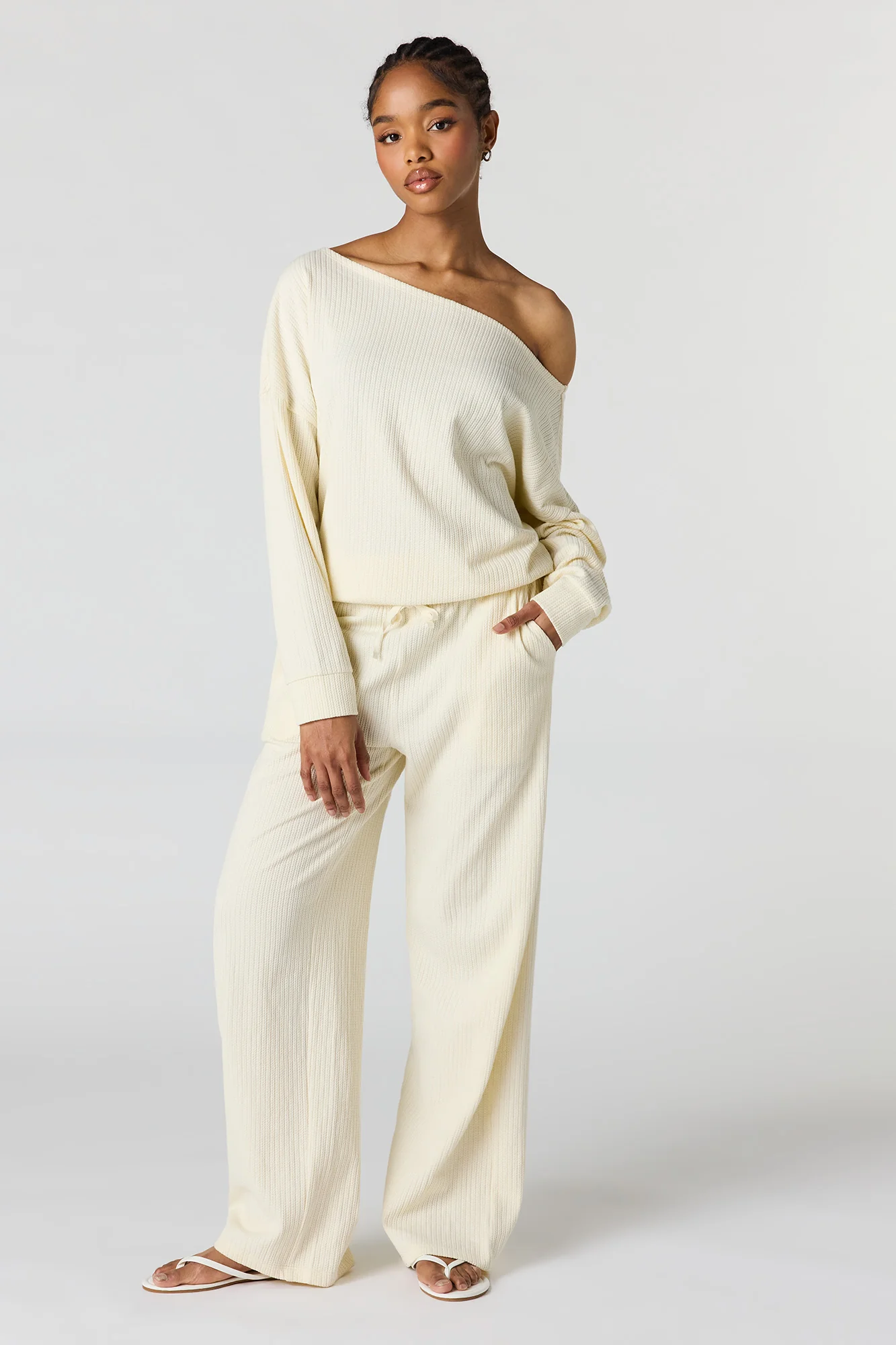 Ribbed Off Shoulder Long Sleeve Top - Image 3
