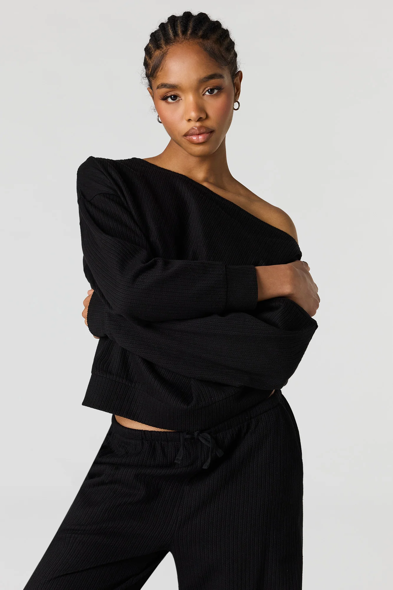 Ribbed Off Shoulder Long Sleeve Top - Image 4