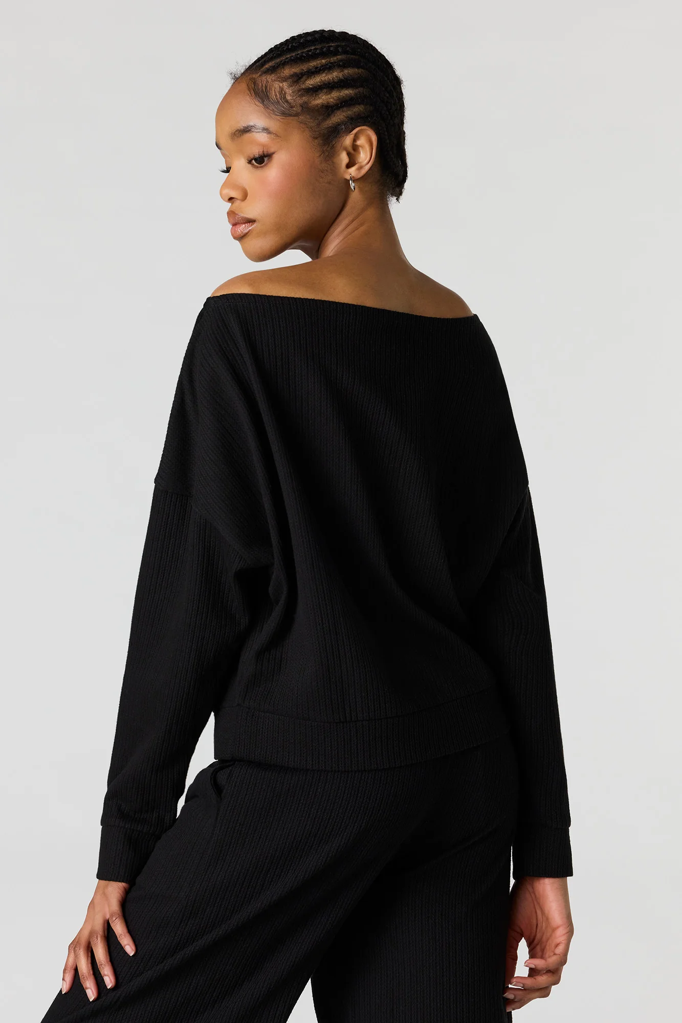 Ribbed Off Shoulder Long Sleeve Top - Image 5
