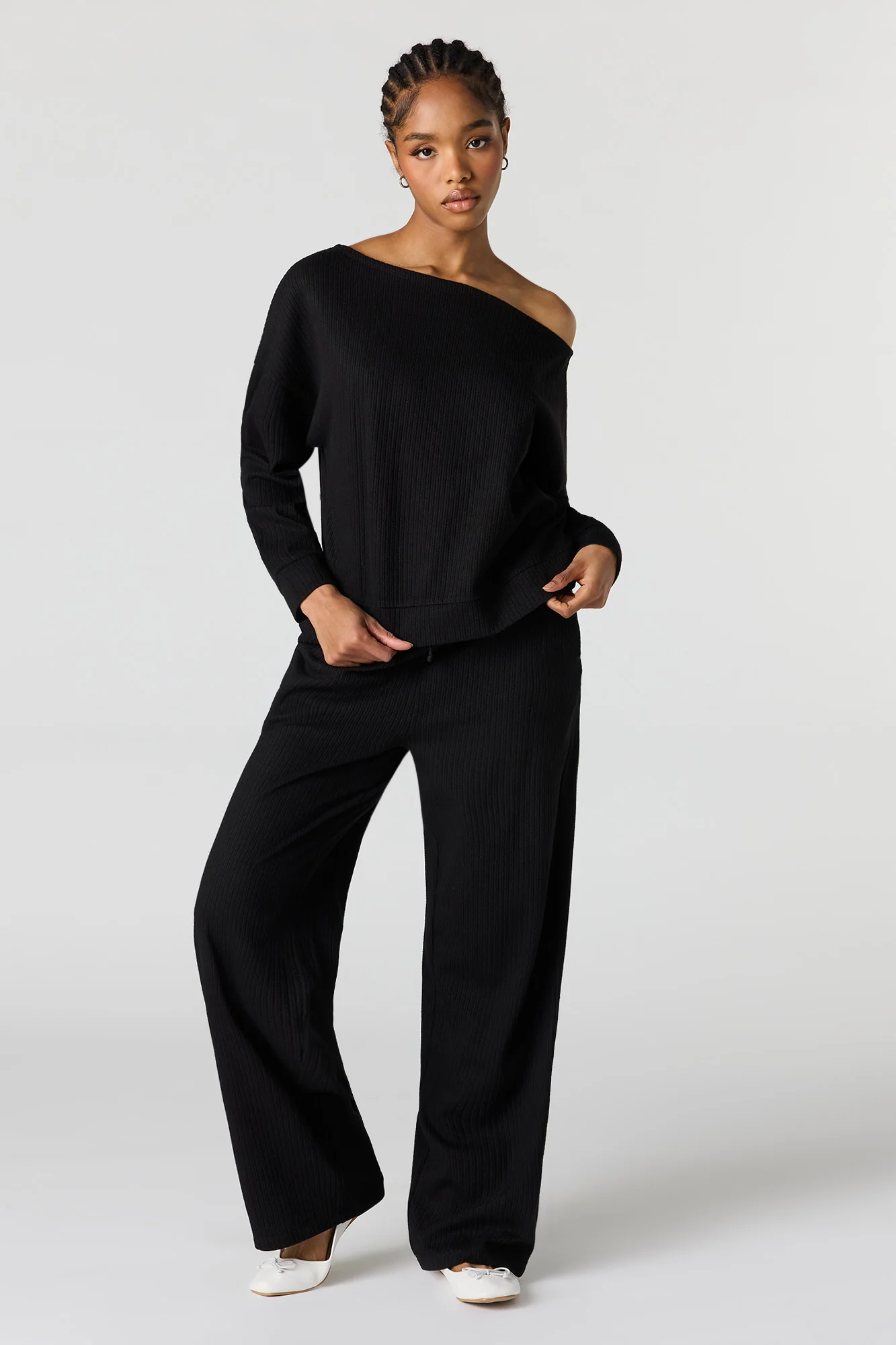 Ribbed Off Shoulder Long Sleeve Top - Image 6