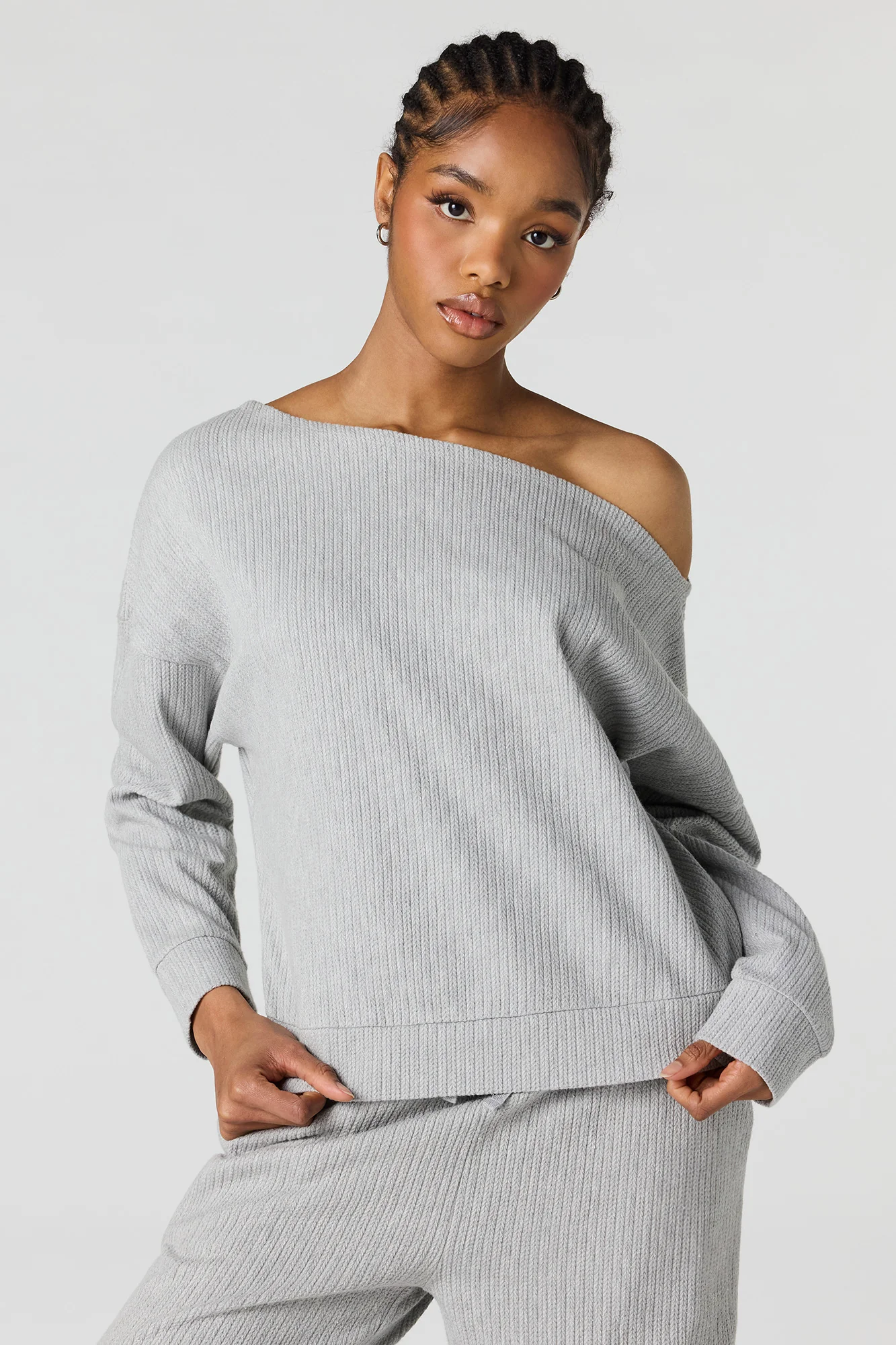 Ribbed Off Shoulder Long Sleeve Top - Image 7