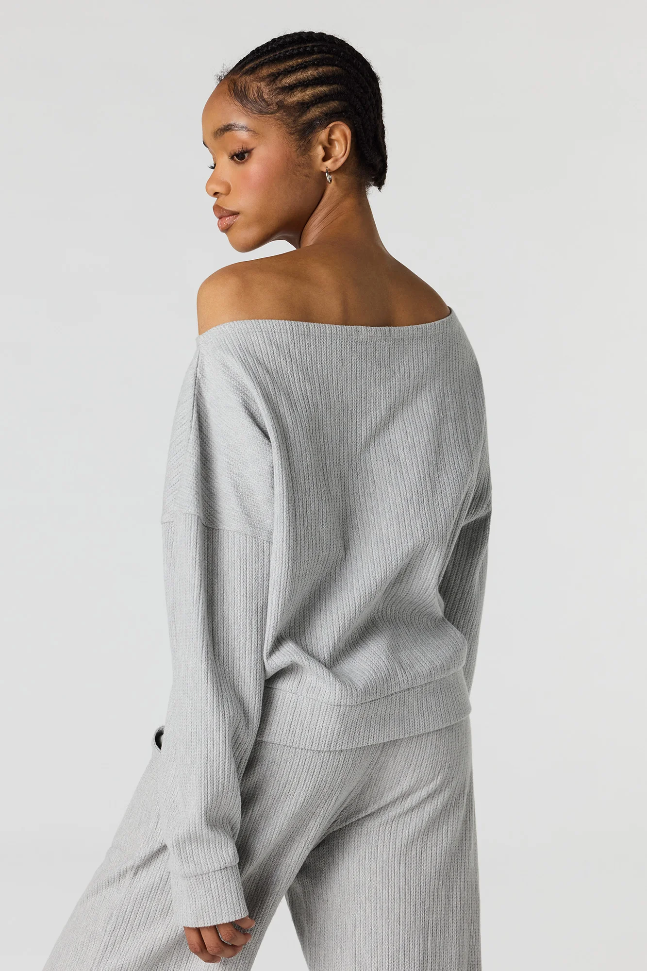 Ribbed Off Shoulder Long Sleeve Top - Image 8