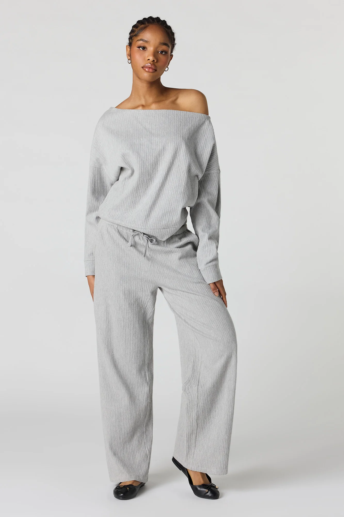 Ribbed Off Shoulder Long Sleeve Top - Image 9