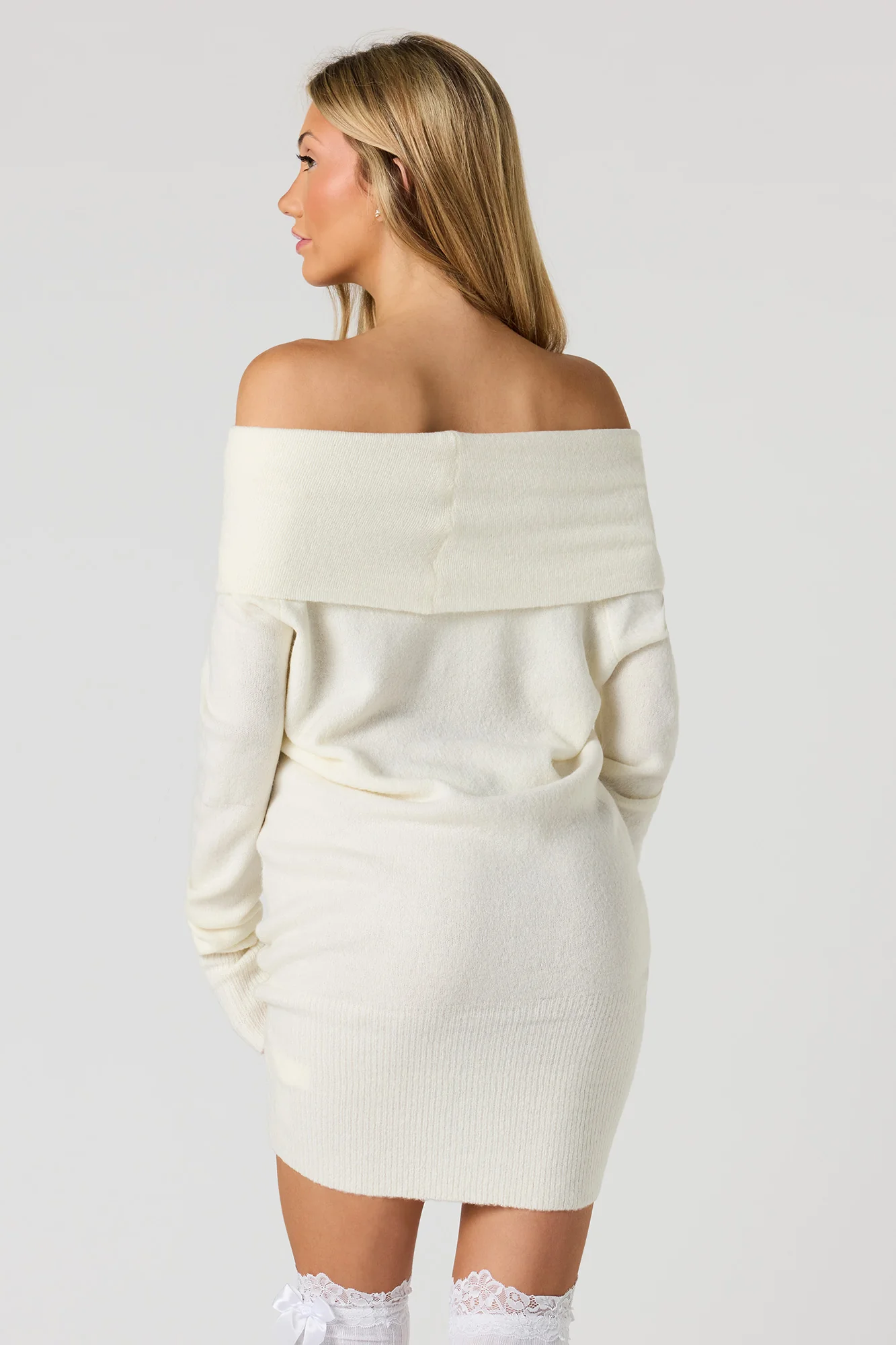 Mossy Knit Off Shoulder Sweater Mini Dress - Image 12