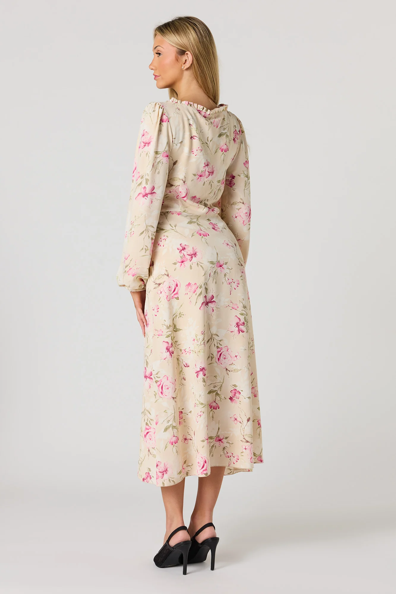 Floral Printed Long Sleeve Midi Dress - Image 3