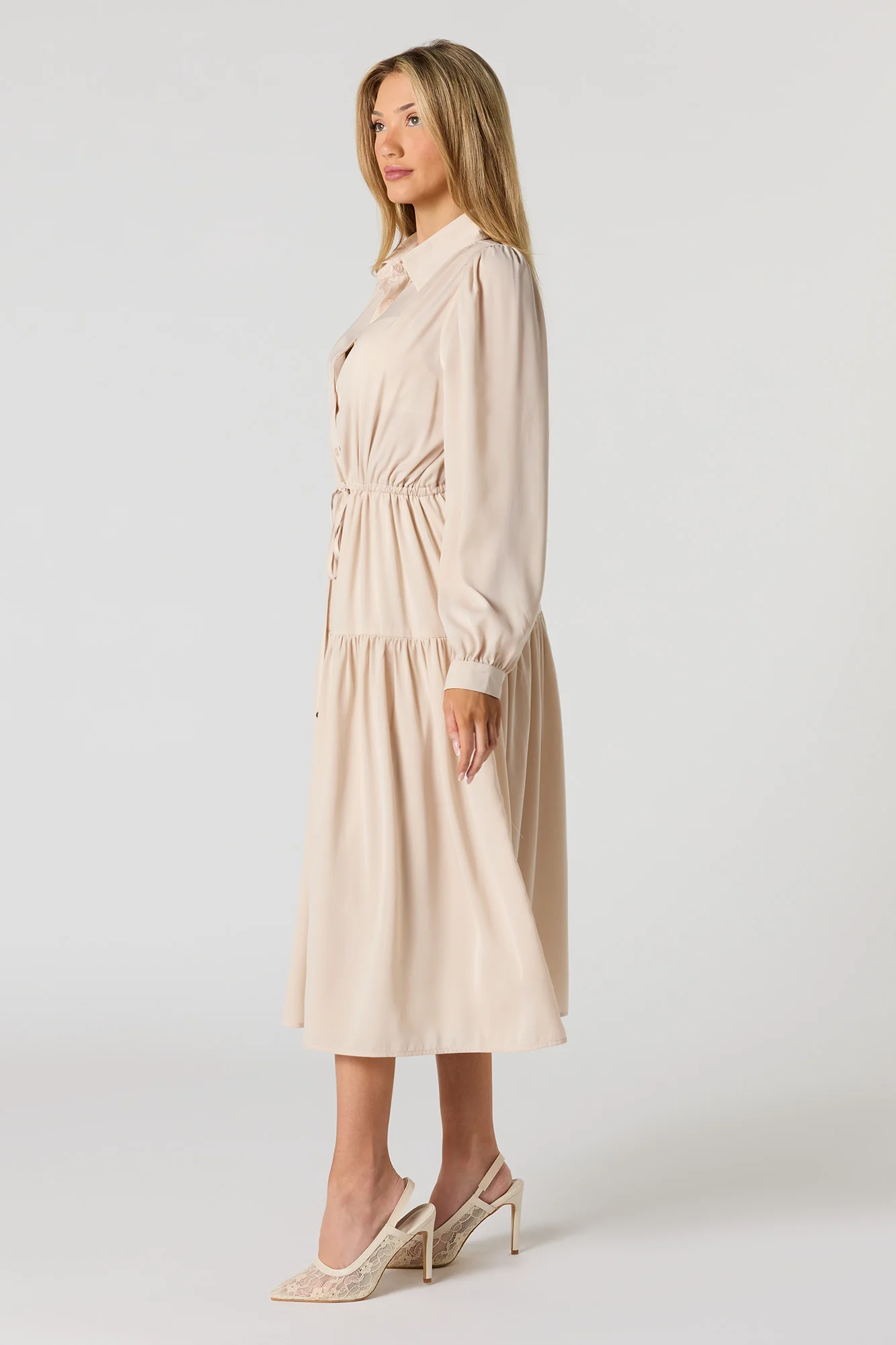 Tiered Button-Up Collared Midi Dress - Image 5