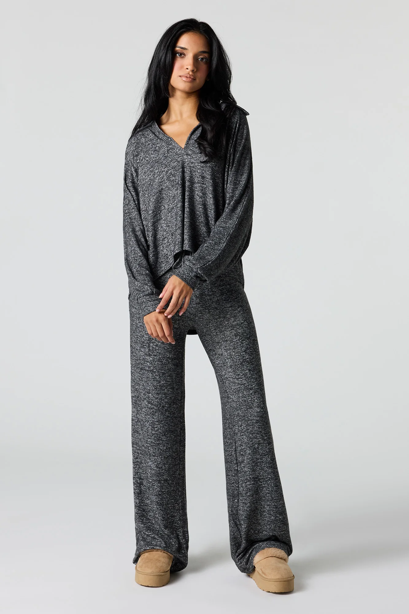 V-Neck Collared Long Sleeve Top - Image 3