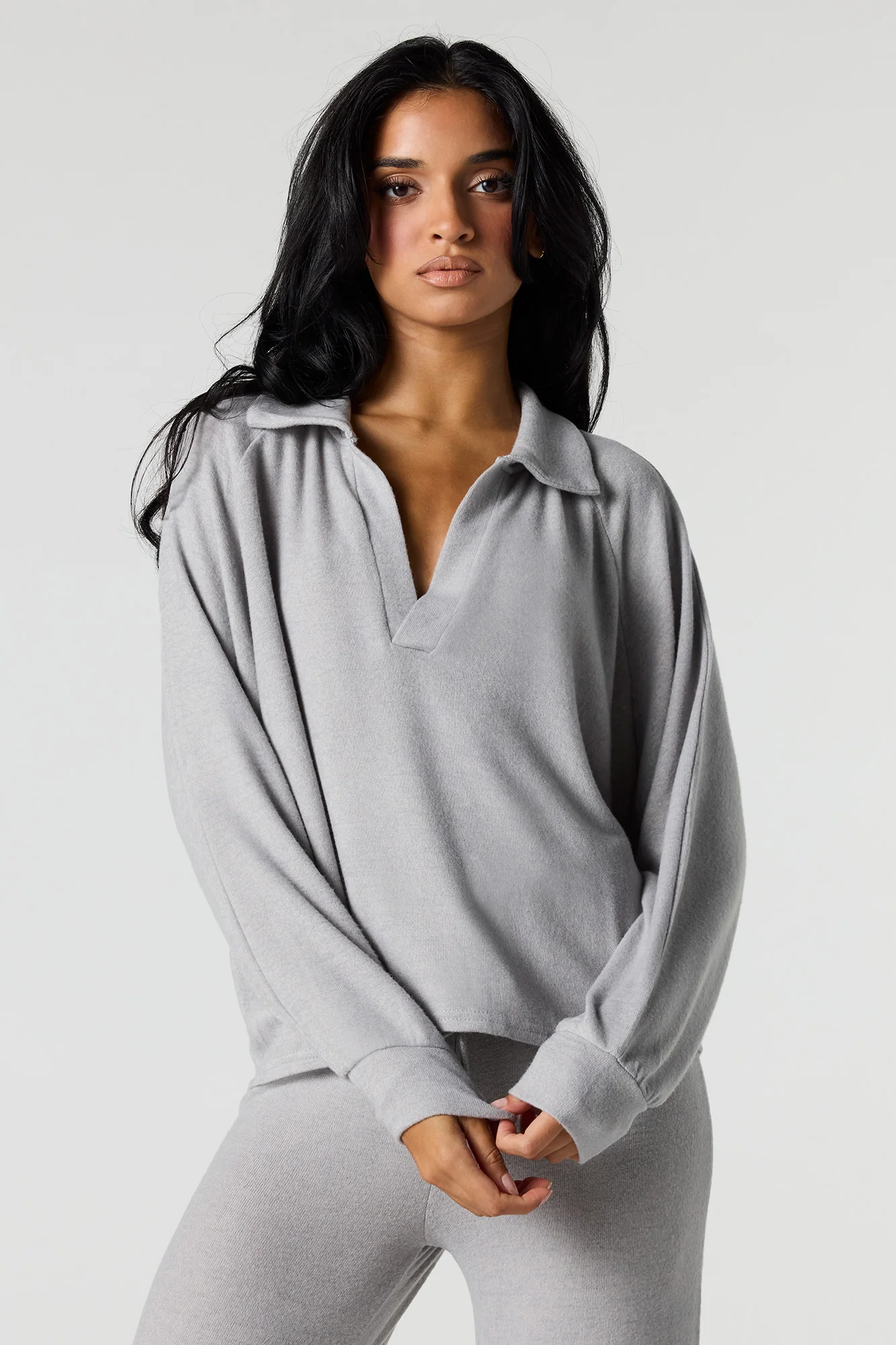 V-Neck Collared Long Sleeve Top - Image 4