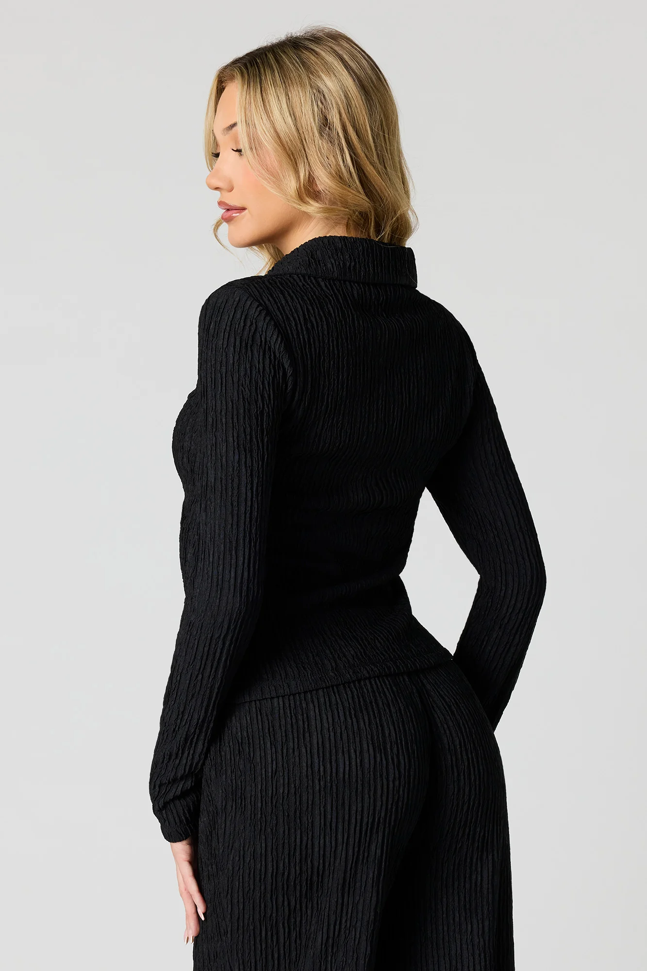 Textured Long Sleeve Button-Up Top - Image 8