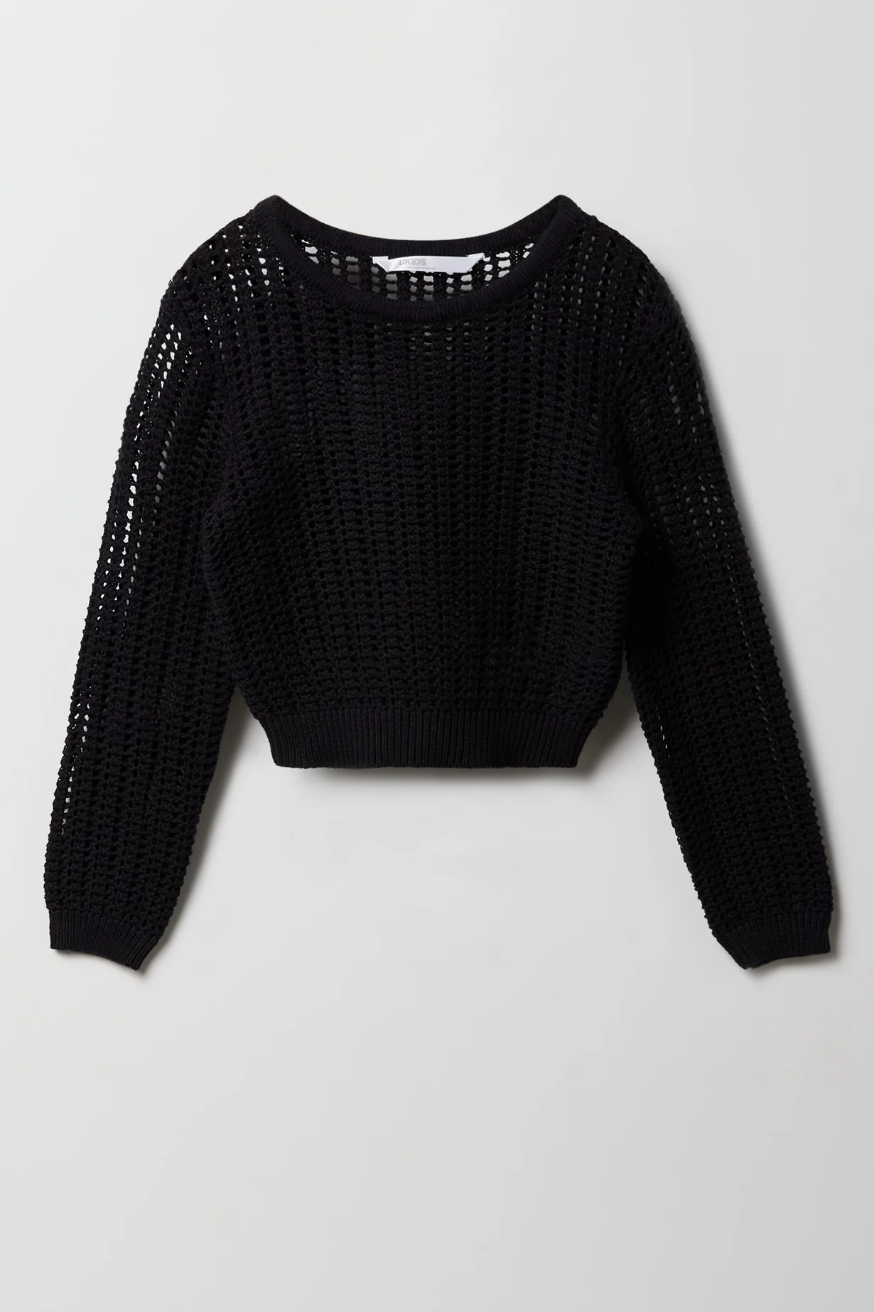 Girls Crochet Boxy Long Sleeve Top - Image 3