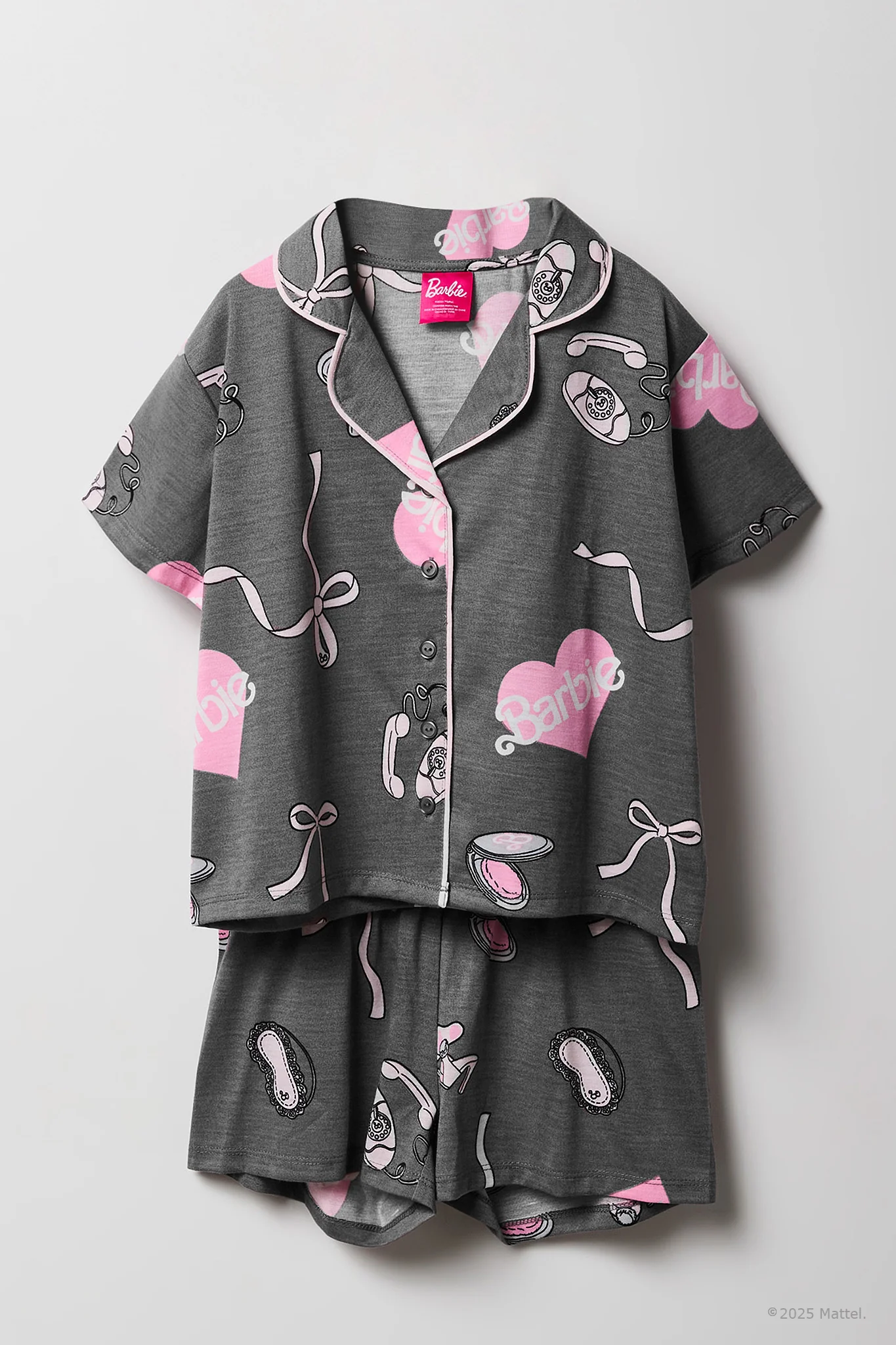 Barbie™ Girls Printed Button-Up Top & Short Pajama Set - Image 6
