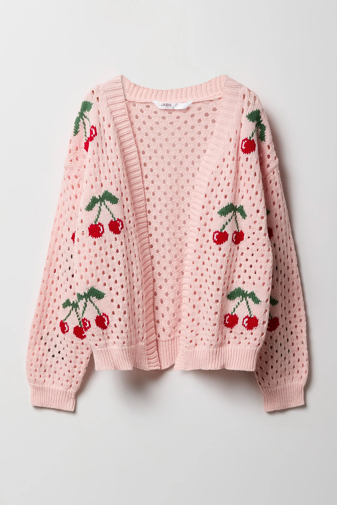 Girls Jacquard Crochet Knit Cardigan - Image 7