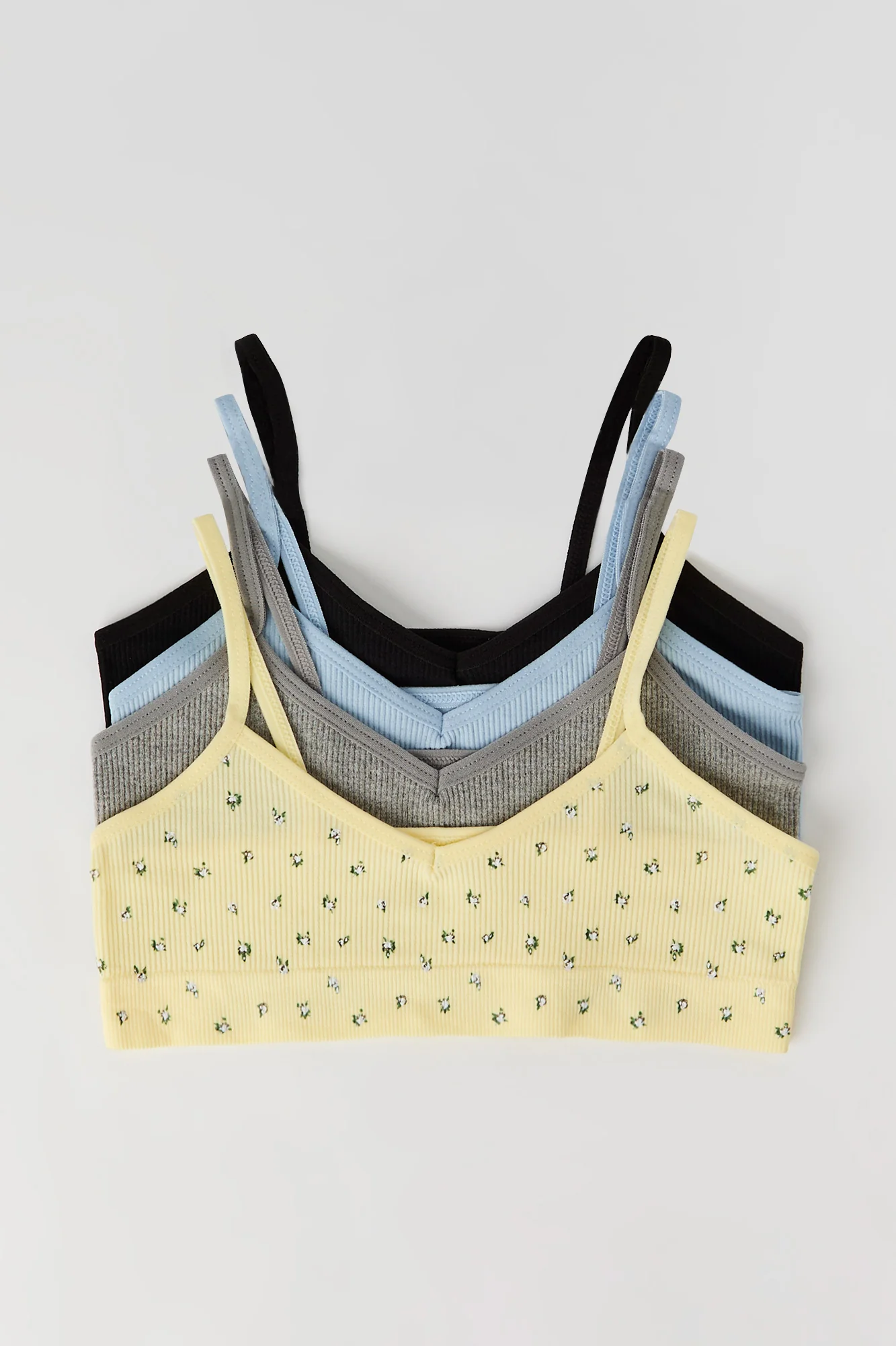 Girls Floral & Solid Seamless Ribbed Bralette (4 Pack) - Image 2