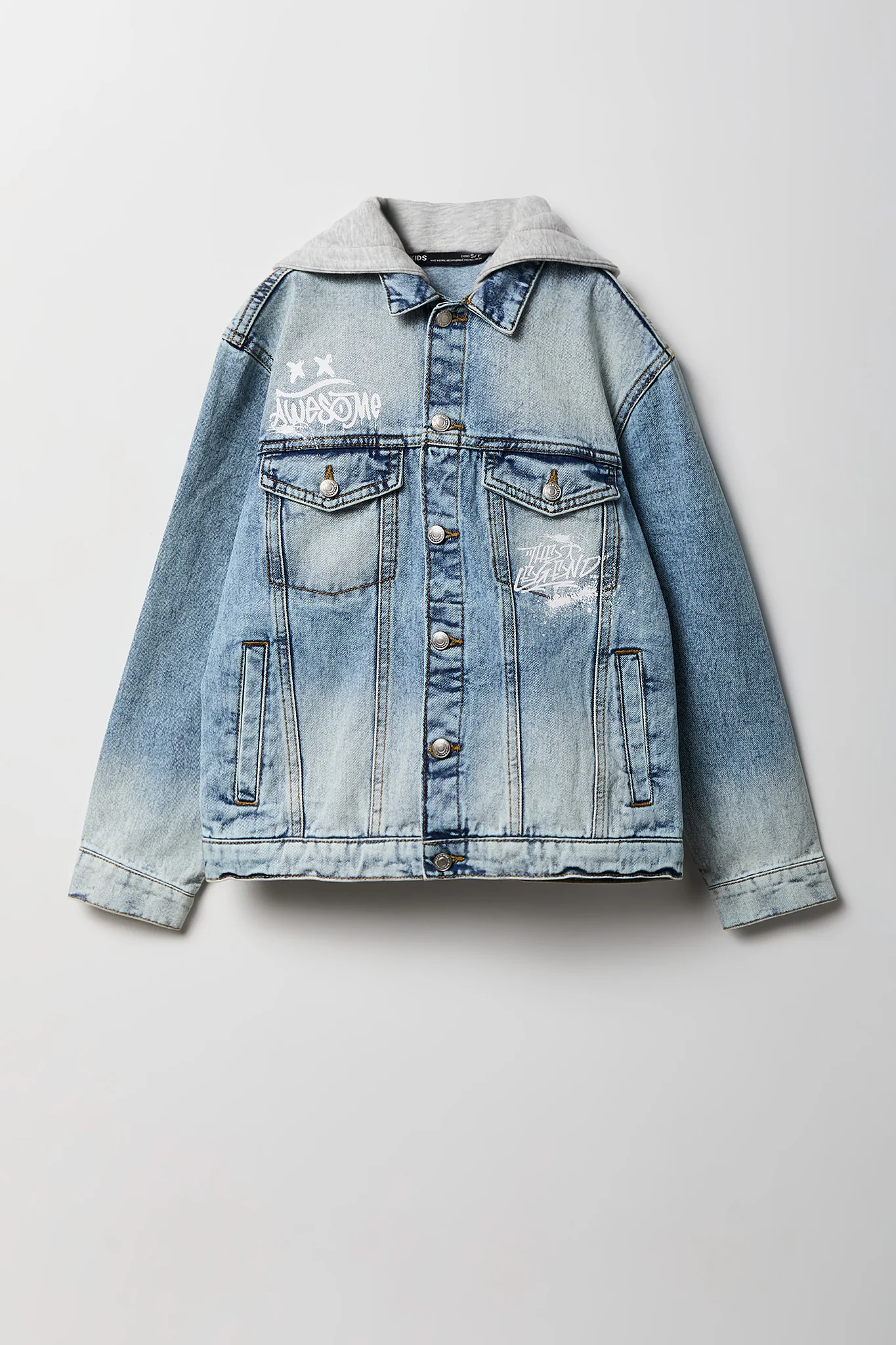 Boys Graphic Denim Jacket with Fleece Hood - Image 2