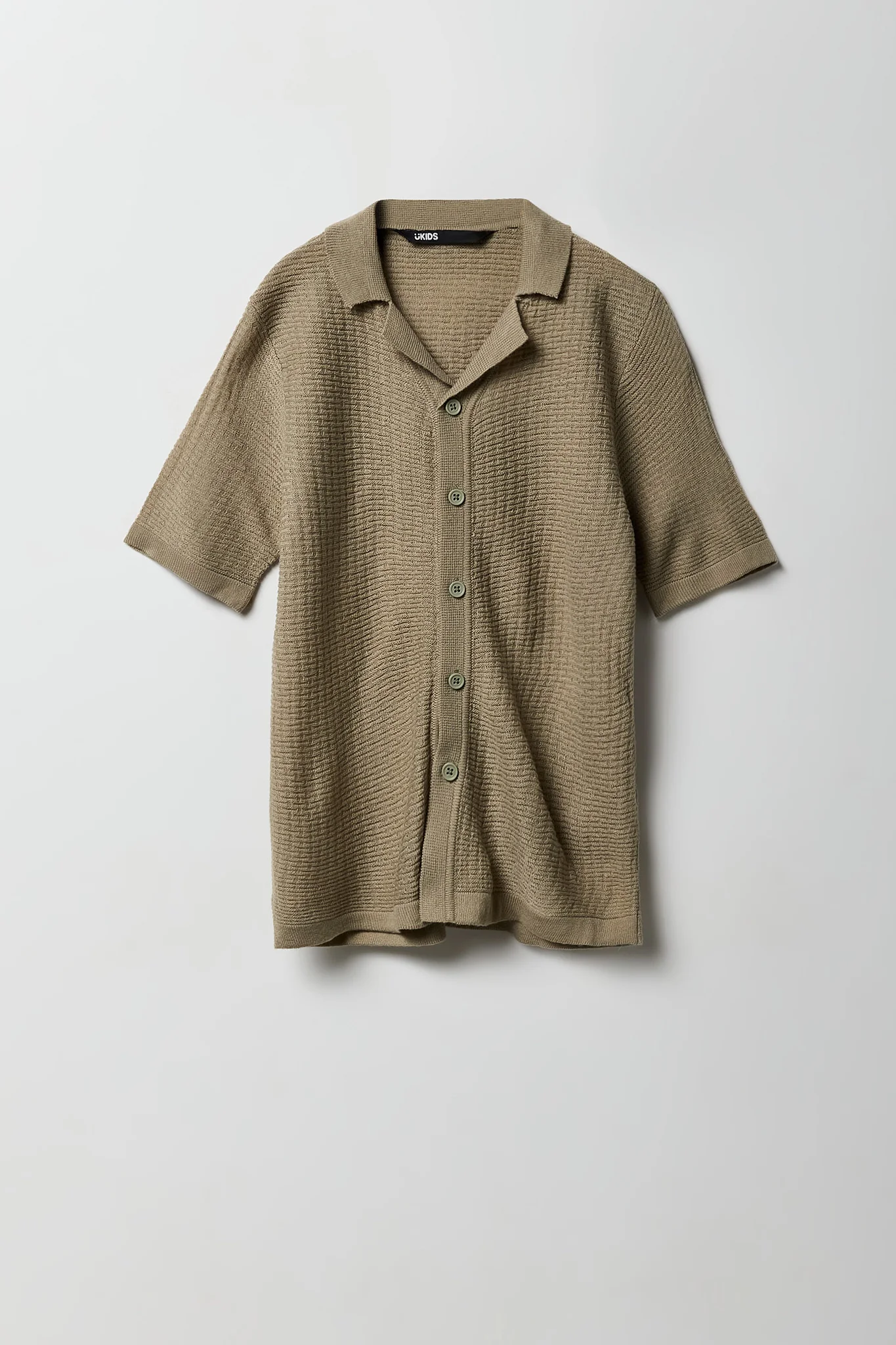 Boys Textured Knit Short Sleeve Button-Up Top