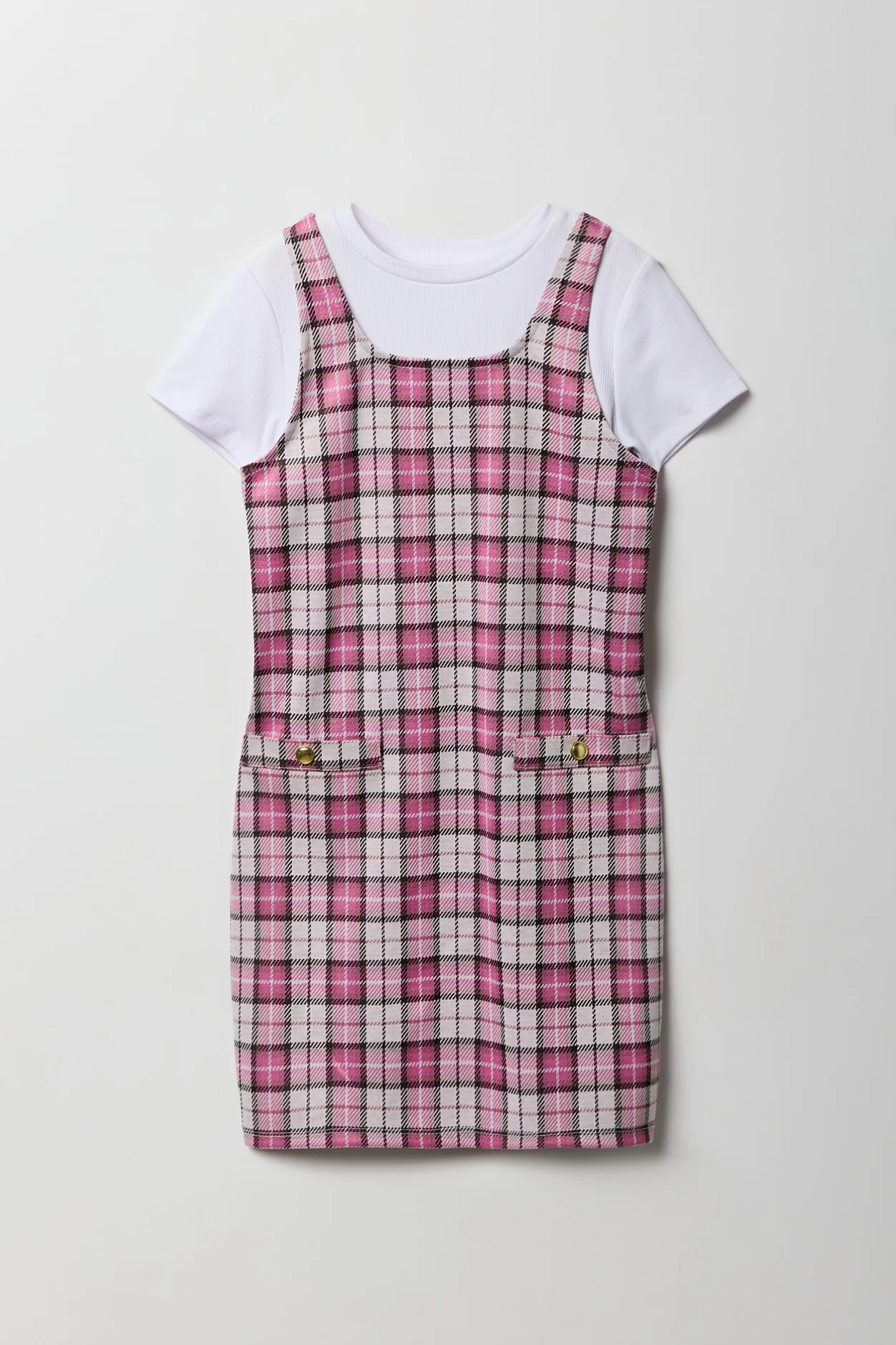 Ensemble deux pièces robe en tricot à carreaux et t-shirt pour filles - Image 9