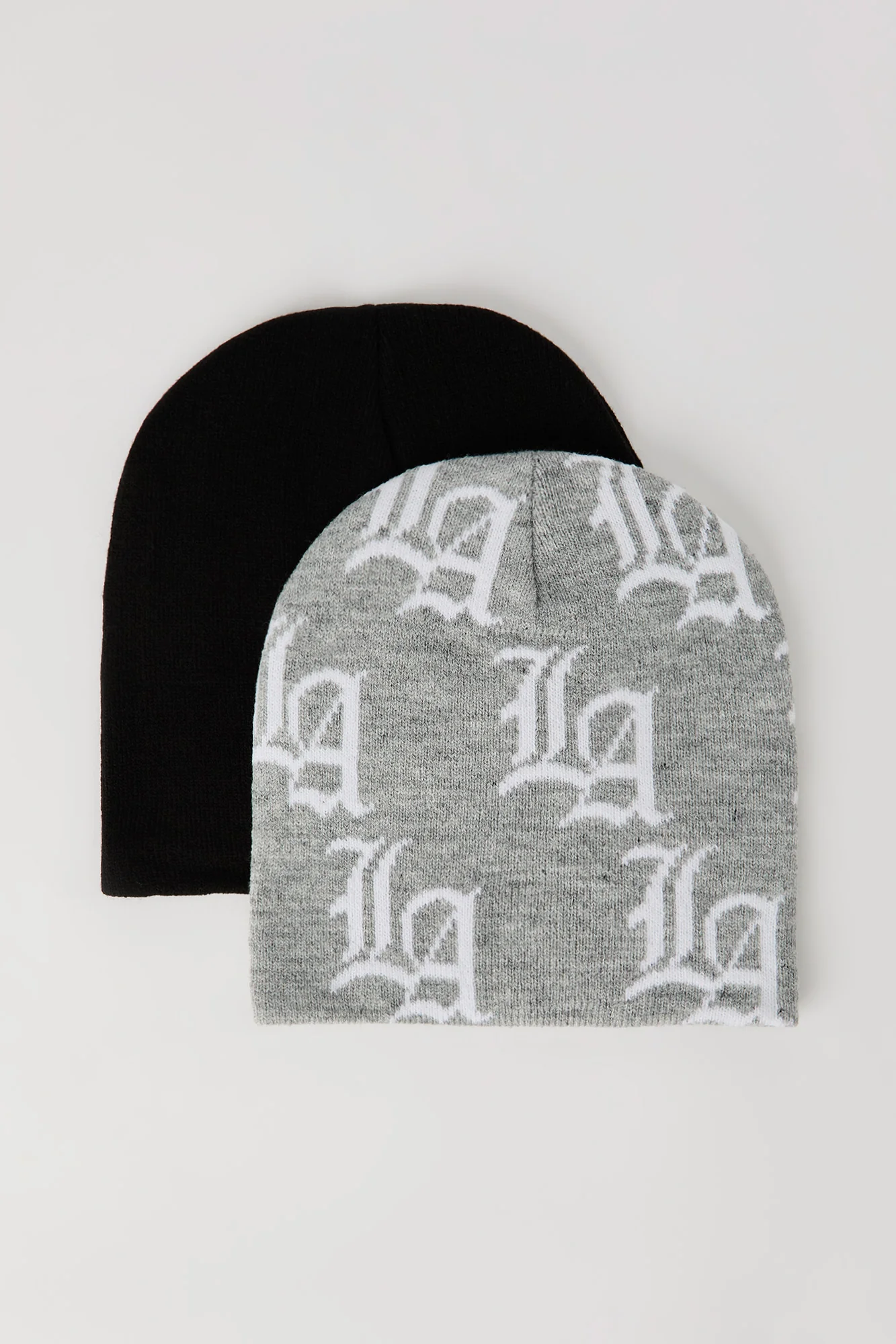 Boys Jacquard Knit & Solid Beanie (2 Pack)